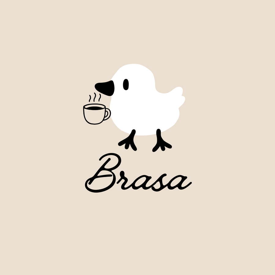 Brasa Coffee Co. logo — chick holding a coffee cup